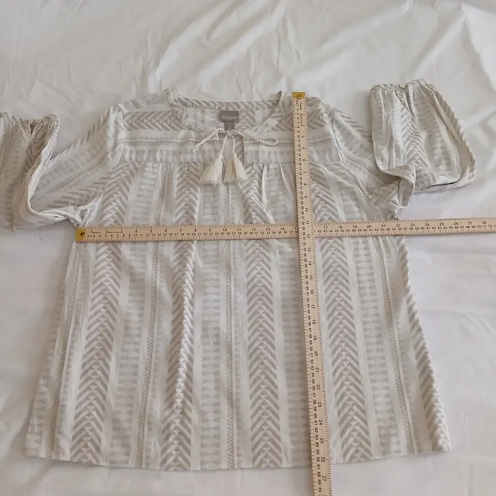 Chico’s Women Plus Size 3 Beige Tassel Tunic Peasant Blouse Long Sleeve Boho Top - Picture 14 of 16